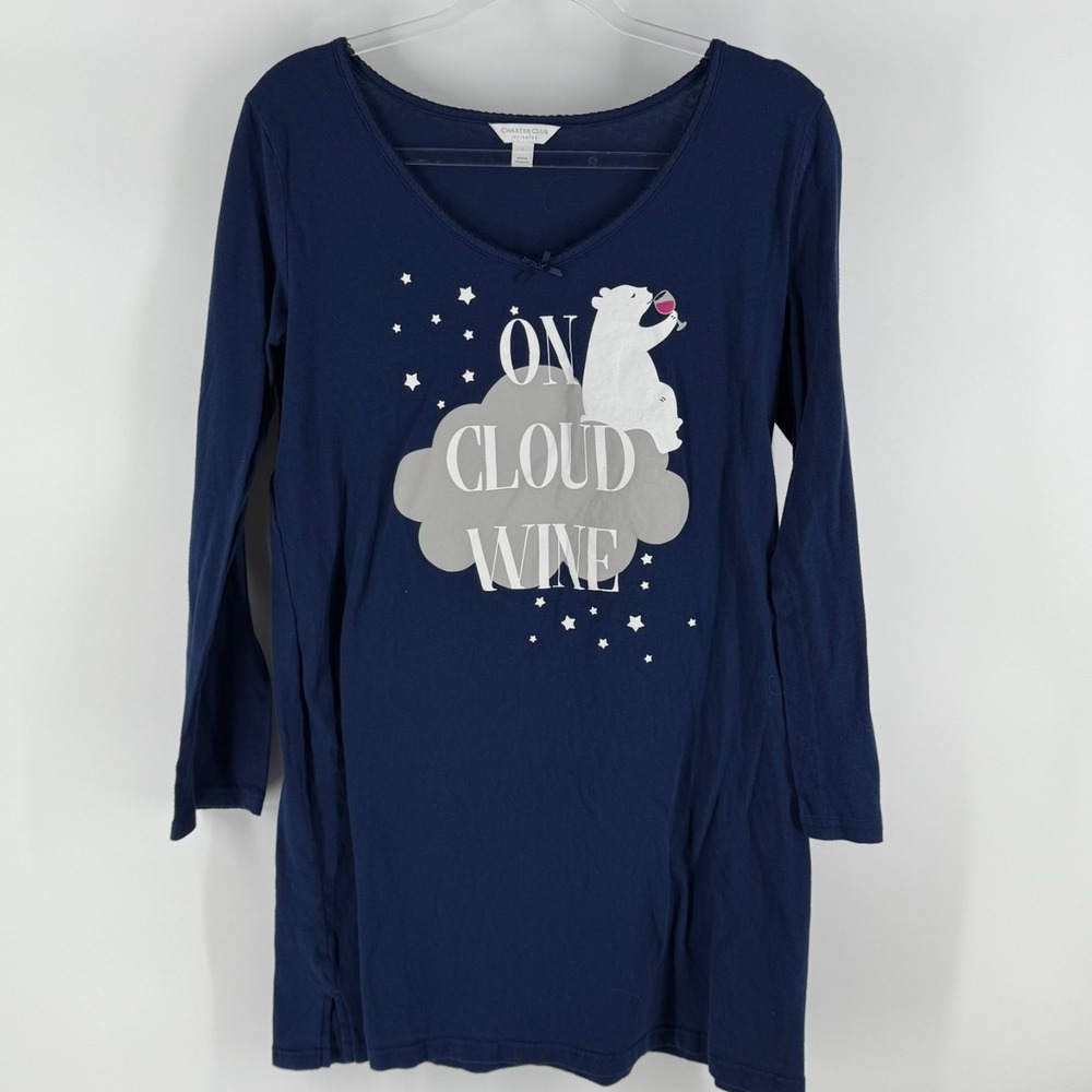 Charter Club Intimate Nightshirt Womens L Blue Graphic On Cloud‎ Wine Polar Bear